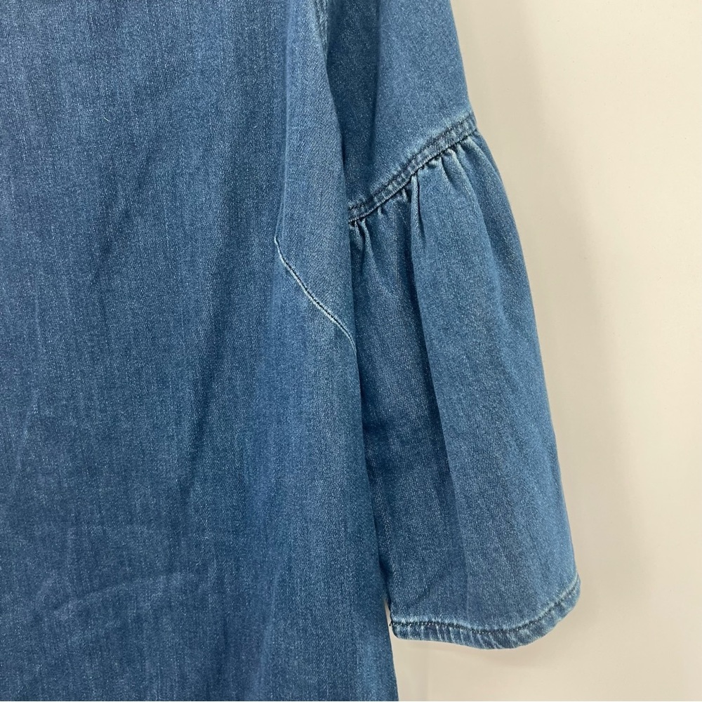 Ralph Lauren Women Denim Bell-Sleeve Shift Mini Dress Blue Size 6 Flounce - Picture 10 of 15